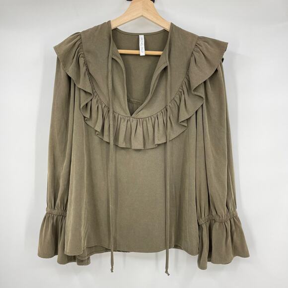 Rachel Pally | Olive Green Boho Peasant Cottagecore Frannie Top M - Picture 2 of 9